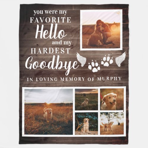 Rustic Paw Prints Personalized Pet Memorial Photo Fleece Blanket