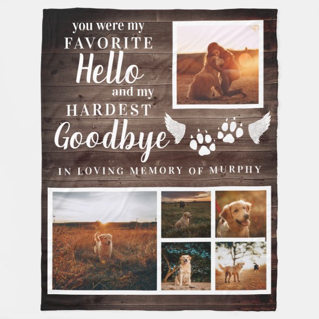 Rustic Paw Prints Personalized Pet Memorial Photo Fleece Blanket (Front)