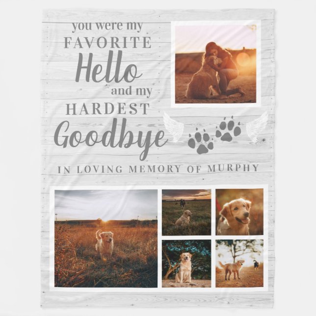 Rustic Paw Prints Personalized Pet Memorial Photo Fleece Blanket (Front)