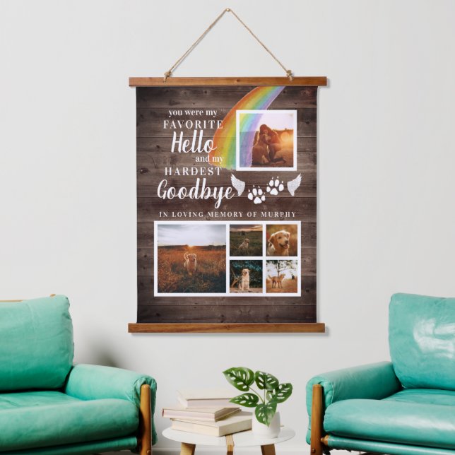 Rustic Paw Prints Personalized Pet Memorial Photo Hanging Tapestry (Living Room)