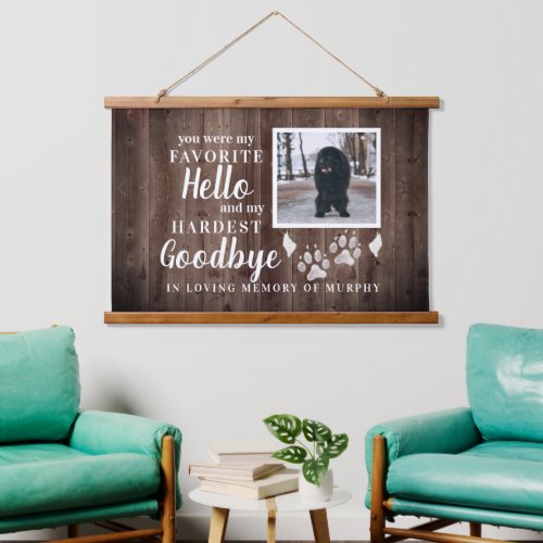 Rustic Paw Prints Personalized Pet Memorial Photo Hanging Tapestry