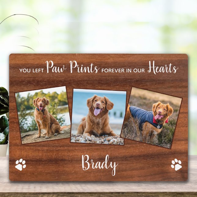Rustic Paw Prints Personalized Pet Memorial Photo Plaque (Creator Uploaded)