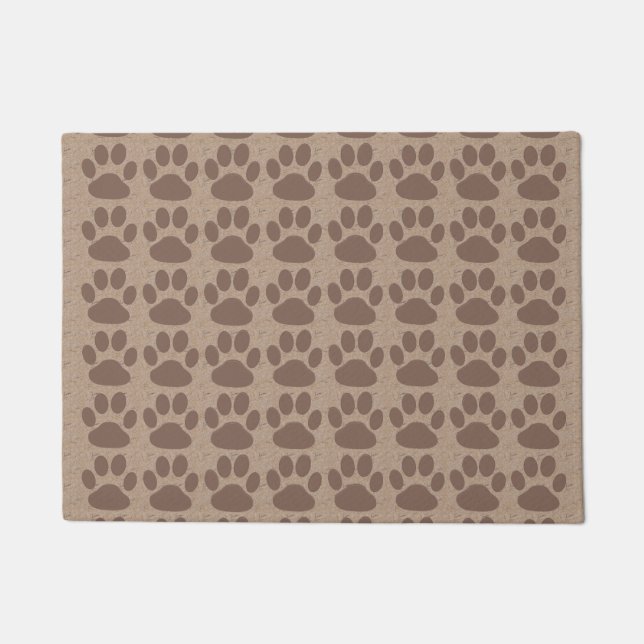 Rustic Paws Paw Print Pattern Brown Doormat (Front)