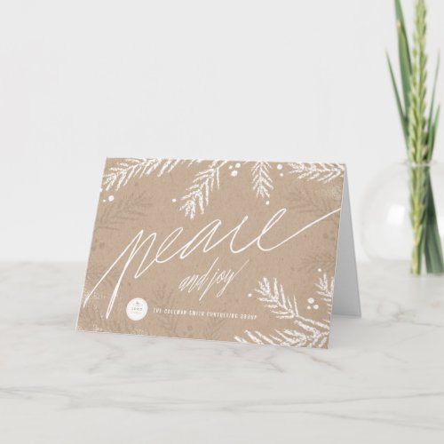 Rustic Peace And Joy Handwriting Script Business Holiday Card