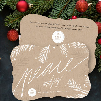 Rustic Peace And Joy Handwriting Script Business Holiday Card by fat_fa_tin at Zazzle