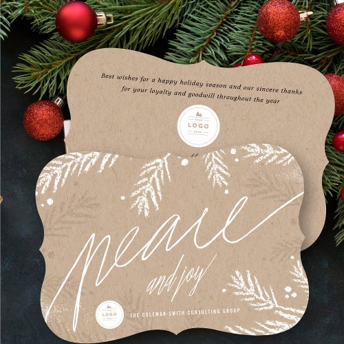 Rustic Peace And Joy Handwriting Script Business Holiday Card