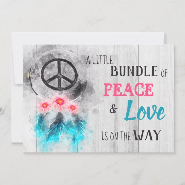 *~* Rustic Peace Love Hippy Neutral Baby Shower Invitation (Front)