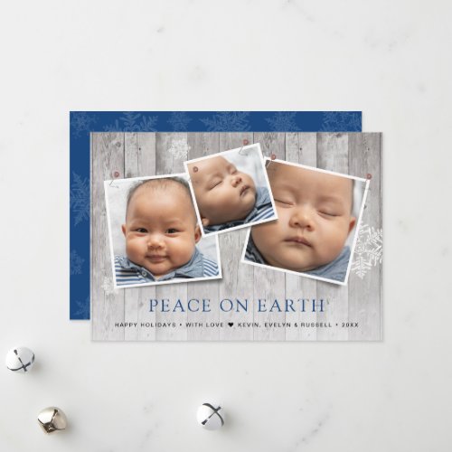 Rustic Peace on Earth 3 Pinned Photos Holiday Card