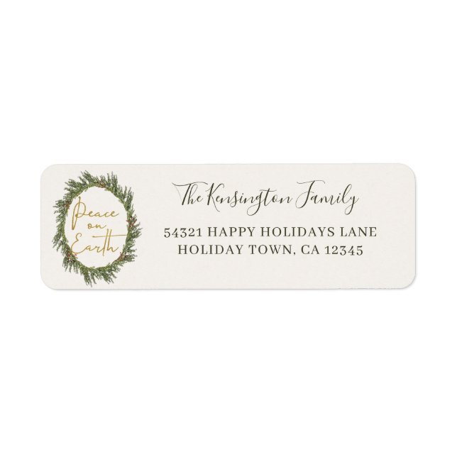 Rustic Peace on Earth Christmas Wreath Address Label (Front)