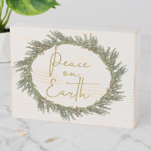 Rustic Peace on Earth Christmas Wreath Holiday Wooden Box Sign
