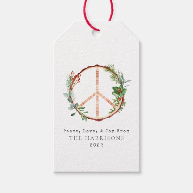 Rustic Peace Sign Christmas Gift Tags (Front)