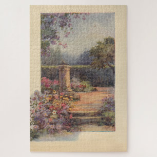 Rustic Peaceful Vintage Garden with Sun Dial Jigsaw Puzzle