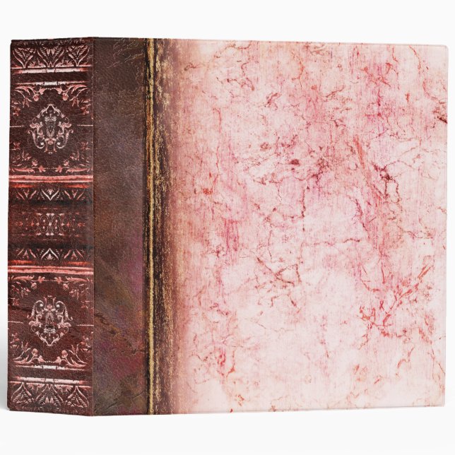Rustic Peach and White Marble Faux Leather 3 Ring Binder (Front/Spine)