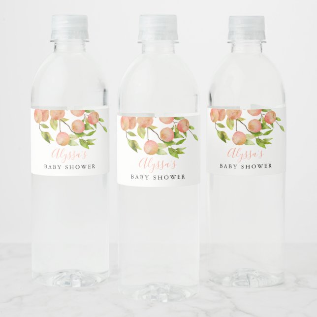 Rustic Peach Baby Shower Water Bottle Label (Bottles)