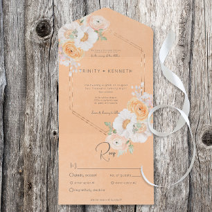 Rustic Peach Blush & White Floral Dinner All In One Invitation