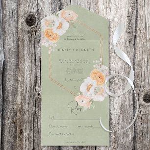 Rustic Peach Blush & White Floral Sage No Dinner All In One Invitation
