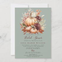 Rustic Peach Burgundy Pumpkins Fall Bridal Shower Invitation