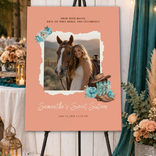 Rustic Peach Cowgirl Photo Sweet Sixteen Birthday Foam Board
