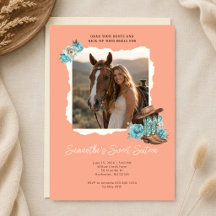 Rustic Peach Cowgirl Photo Sweet Sixteen Birthday