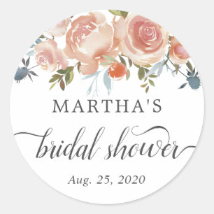 Rustic Peach Floral Bridal Shower Favor Sticker