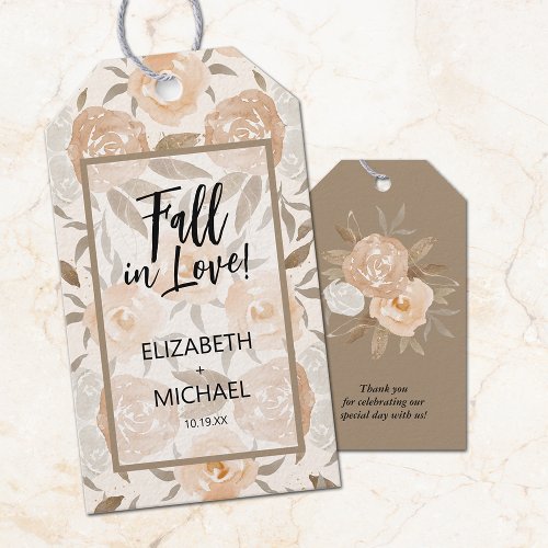 Rustic Peach Floral Fall in Love Favor Gift Tags