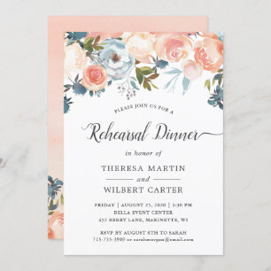 Rustic Peach Floral Fall Wedding Rehearsal Dinner Invitation
