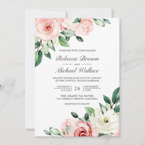 Rustic Peach Floral Photo Collage QR Code Wedding Invitation | Zazzle