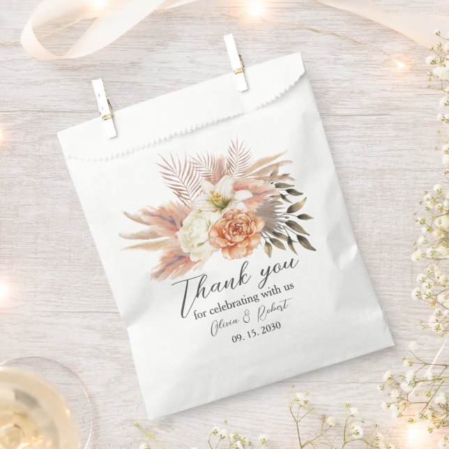 Rustic Peach Floral Wedding Favor Bag (Clipped)