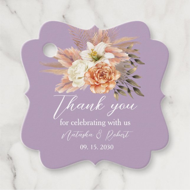 Rustic Peach Floral Wedding Favor Tag (Front)