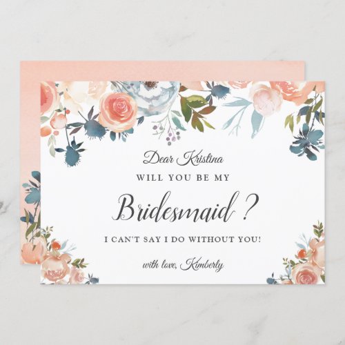 Rustic Peach Floral Will You Be My Bridesmaid Invitation