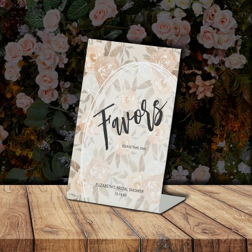 Rustic Peach Flowers FAVORS Bridal Shower Pedestal Sign