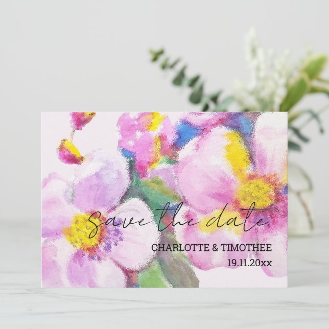 Rustic Peach Flowers Watercolor Art Save The Date (Standing Front)