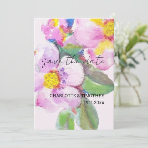 Rustic Peach Flowers Watercolor Art Save The Date