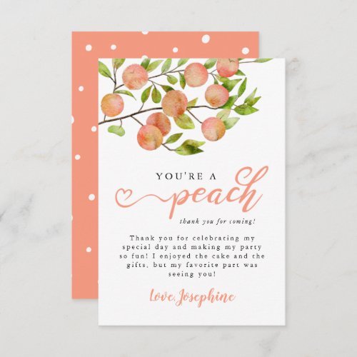 Rustic Peach Fruit Birthday Party Thank You Card