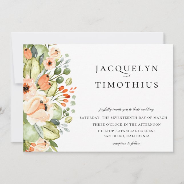 Rustic Peach Garden Floral Wedding Invitation (Front)