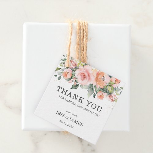 Rustic Peach Ivory Pink Floral Wedding Thank You Favor Tags