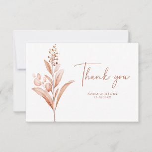 Rustic Peach Leaves Bouquet Wedding  Thank You Card