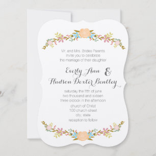 Rustic Peach Pink Aqua Die Cut Garland Wedding Invitation