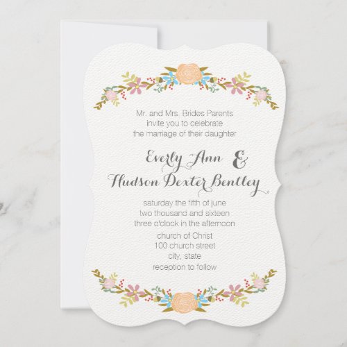 Rustic Peach Pink Aqua Die Cut Garland Wedding Invitation