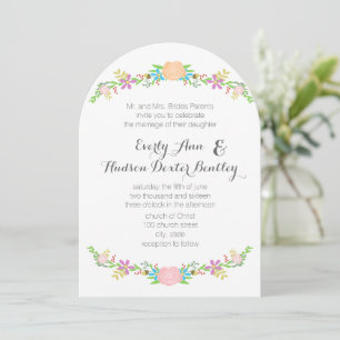Rustic Peach Pink Aqua Die Cut Garland Wedding Invitation