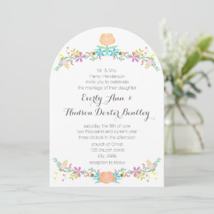 Rustic Peach Pink Mint Die Cut Garland Wedding Invitation