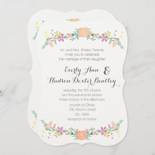 Rustic Peach Pink Mint  Die Cut Garland Wedding Invitation