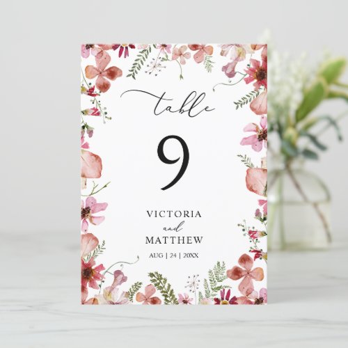 Rustic Peach Rust Floral Wedding Table Number