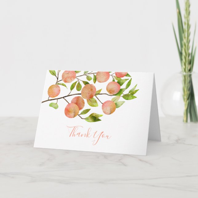 Rustic Peach Summer Bridal Shower  Thank You Card (Front)