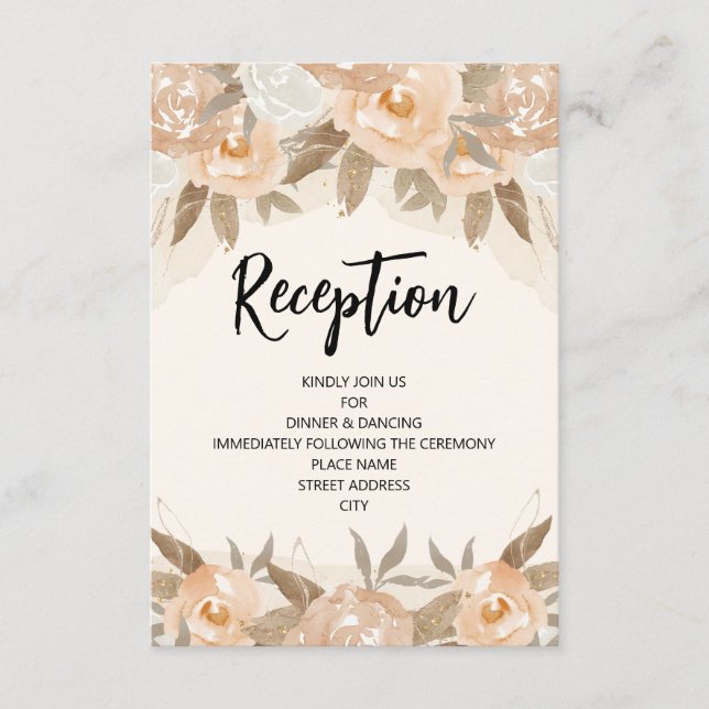 Rustic Peach Watercolor Floral Reception Enclosure Card (Front)