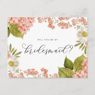 Rustic Peach Watercolor Hydrangeas Bridesmaid Postcard