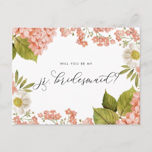 Rustic Peach Watercolor Hydrangeas Jr Bridesmaid Postcard