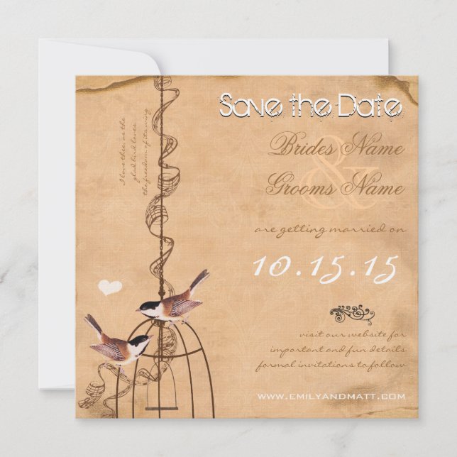 Rustic Peach Your Photo Damask Bird Cage Wedding Save The Date (Front)