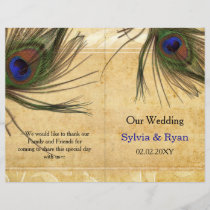 Rustic Peacock Feather bookfold Wedding program