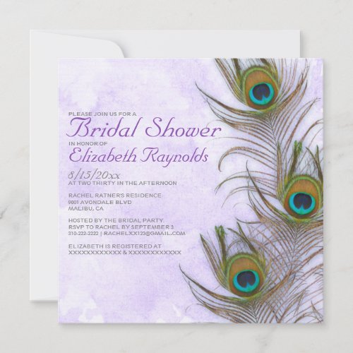 Rustic Peacock Feather Bridal Shower Invitations